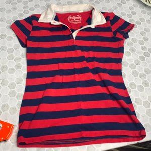 Energie Medium Blue Red Striped Collared Polo